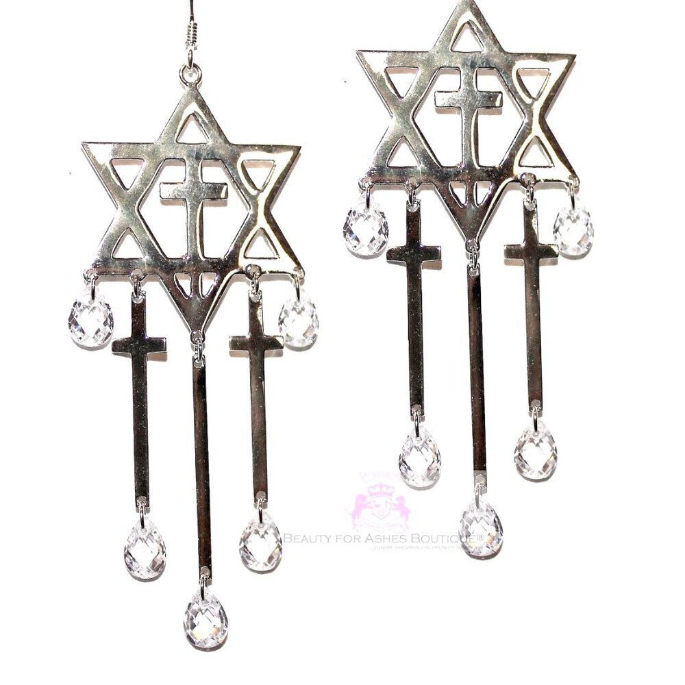 Sterling Silver 'Intercession for Israel' Star of David Chandelier Earrings